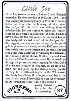 1991 Galfield Press Pioneers of Racing #87 Joe Weatherly Back