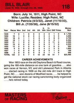 1989-90 TG Racing Masters of Racing #118 Bill Blair  Back