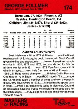 1989-90 TG Racing Masters of Racing #174 George Follmer Back