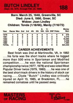 1989-90 TG Racing Masters of Racing #188 Butch Lindley Back