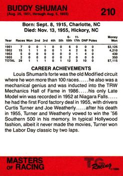 1989-90 TG Racing Masters of Racing #210 Buddy Shuman Back