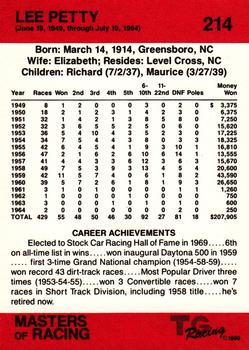 1989-90 TG Racing Masters of Racing #214 Lee Petty Back