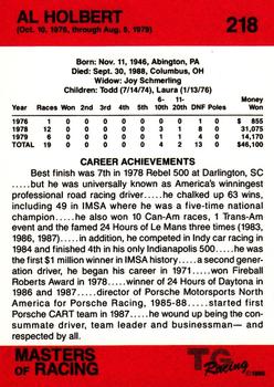 1989-90 TG Racing Masters of Racing #218 Al Holbert Back