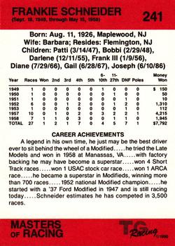 1989-90 TG Racing Masters of Racing #241 Frankie Schneider Back