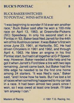 1991-92 TG Racing Masters of Racing Update #8 Buck Baker Back