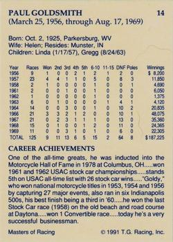 1991-92 TG Racing Masters of Racing Update #14 Paul Goldsmith Back