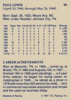 1991-92 TG Racing Masters of Racing Update #98 Paul Lewis Back