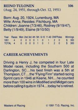 1991-92 TG Racing Masters of Racing Update #106 Reino Tulonen Back