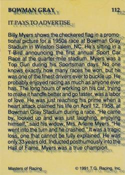 1991-92 TG Racing Masters of Racing Update #112 Billy Myers Back