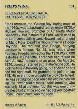 1991-92 TG Racing Masters of Racing Update #151 Fred Lorenzen Back