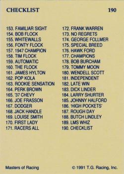 1991-92 TG Racing Masters of Racing Update #190 Shortcut - Checklist Back