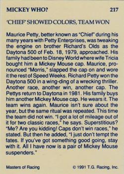 1991-92 TG Racing Masters of Racing Update #217 Maurice Petty Back