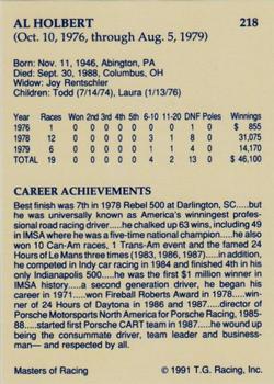 1991-92 TG Racing Masters of Racing Update #218 Al Holbert Back