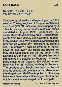 1991-92 TG Racing Masters of Racing Update #221 Dick Brooks/Pete Hamilton Cars Back