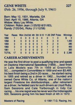 1991-92 TG Racing Masters of Racing Update #227 Gene White Back