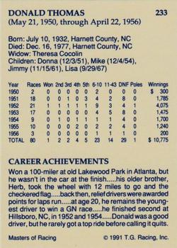 1991-92 TG Racing Masters of Racing Update #233 Donald Thomas Back