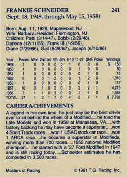 1991-92 TG Racing Masters of Racing Update #241 Frankie Schneider Back