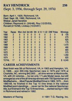 1991-92 TG Racing Masters of Racing Update #258 Ray Hendrick Back