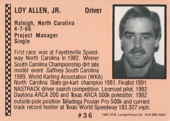 1992 Langenberg ARCA/Flash #36 Loy Allen Jr. Back