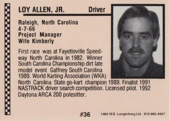 1992 Langenberg ARCA/Flash #36 Loy Allen Jr. Back