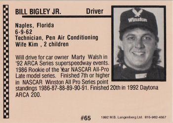 1992 Langenberg ARCA/Flash #65 Billy Bigley, Jr. Back