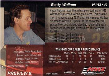 1994 Power Preview #8 Rusty Wallace Back