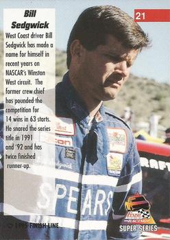 1995 Finish Line Super Series #21 Bill Sedgwick Back