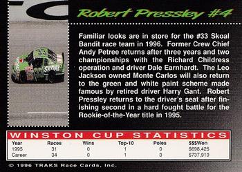 1996 Traks Review & Preview #4 Robert Pressley Back
