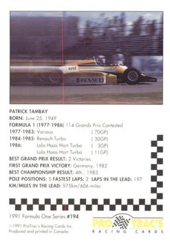 1991 ProTrac's Formula One #194 Patrick Tambay Back