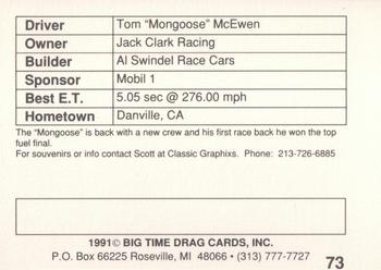1991 Big Time Drag #73 Tom McEwen Back