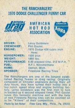 1971 Fleer AHRA Drag Champs #NNO Leroy Goldstein Back