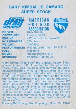 1971 Fleer AHRA Drag Champs #NNO Gary Kimball Back
