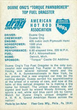 1971 Fleer AHRA Drag Champs #NNO Duane Ong Back