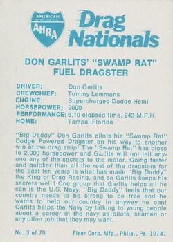 1972 Fleer AHRA Drag Nationals #3 Don Garlits Back