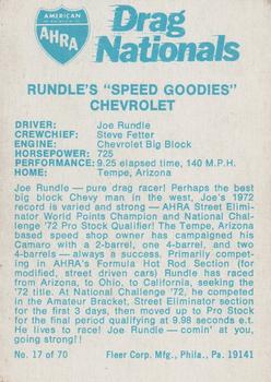 1972 Fleer AHRA Drag Nationals #17 Joe Rundle Back