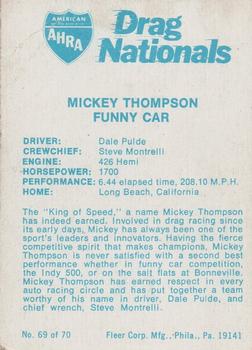 1972 Fleer AHRA Drag Nationals #69 Dale Pulde & Mickey Thompson Back