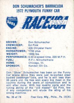 1973 Fleer AHRA Race USA #36 Don Schumacher Back