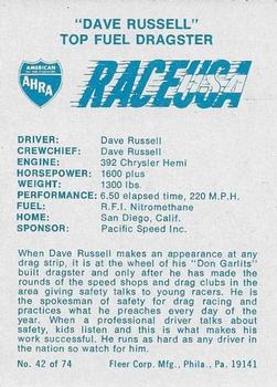 1973 Fleer AHRA Race USA #42 Dave Russell Back
