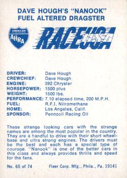 1973 Fleer AHRA Race USA #65 Dave Hough Back