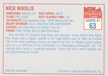 1989 Mega Drag #63 Nick Nikolis Back
