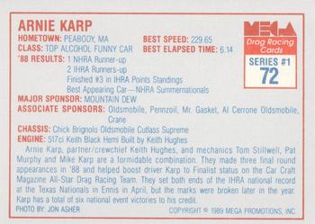 1989 Mega Drag #72 Arnie Karp Back