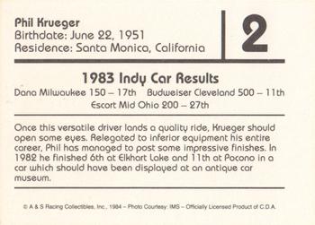 1984 A & S Racing Indy #2 Phil Krueger Back