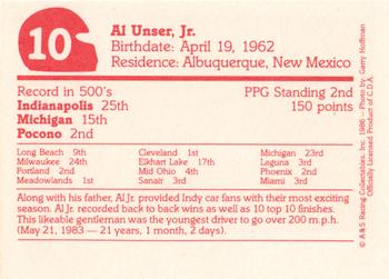 1986 A & S Racing Indy #10 Al Unser Jr. Back