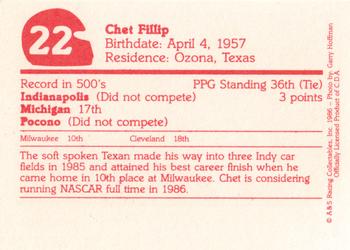 1986 A & S Racing Indy #22 Chet Fillip Back