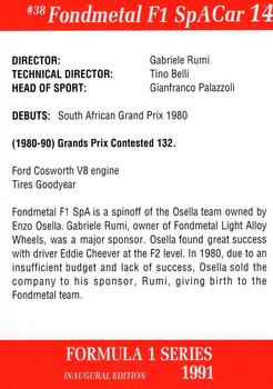 1991 Carms Formula 1 #38 Olivier Grouillard Back
