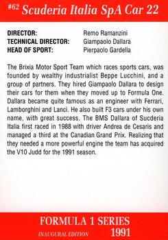 1991 Carms Formula 1 #62 J.J. Lehto Back