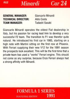 1991 Carms Formula 1 #68 Gianni Morbidelli Back