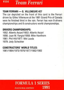 1991 Carms Formula 1 #104 Gilles Villeneuve Back