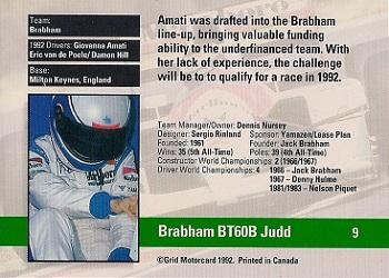 1992 Grid Formula 1 #9 Brabham/Amati Back