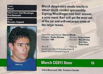 1992 Grid Formula 1 #16 March/Wendlinger Back